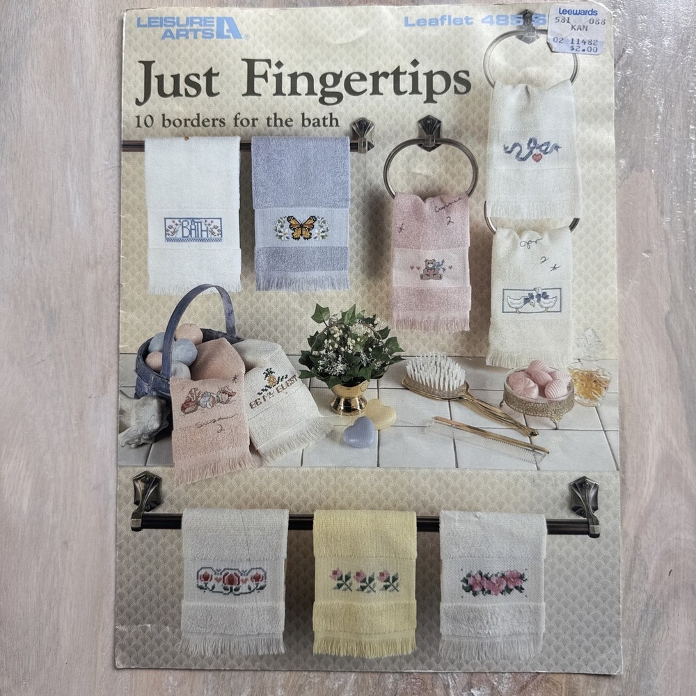 Vintage Cross Stitch Pattern Leisure Arts Just Fingertips Leaflet 485 Bath Towel
